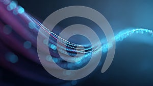 Digital data flowing particle light bokeh network connection