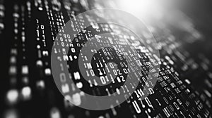 Digital data flowing on a screen with binary code