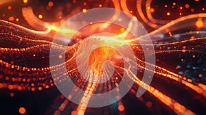 Digital data flowing system creating abstract glowing network