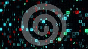 Digital data hex code on screen with DOF