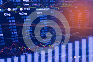 Digital data indicator analysis on financial market trade chart on LED. Concept Stock data trade.