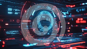 Digital data interface displaying futuristic technology and cyber information