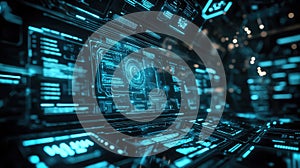 Digital data interface displaying global network cybersecurity technology