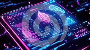 Digital data interface displaying glowing neon futuristic information