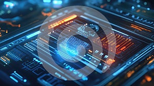 Digital data interface showing futuristic technology and network concepts