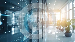 Digital data interface on transparent smart screen in office