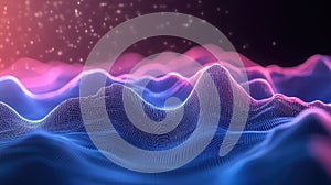 Digital data landscape with glowing sound waves network