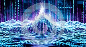 Digital data landscape visualization binary code stream big technology concept