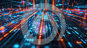Digital data lines, abstract fast information for background, illustration of tech lights pattern. Concept of secure network,