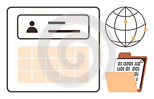 Digital Data Management Concept with User Profile, Calendar, Globe, and Data Folder