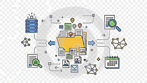 Collaborative Digital Data Management and File Sharing Workflow Illustration