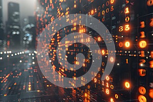 Digital Data Matrix with Glowing Numbers and Binary Code Background for Technology and Cybersecurity Themes Generative