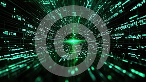 Digital data moving through a futuristic cyberspace tunnel