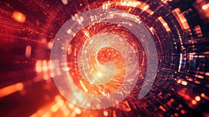Digital data moving through glowing technology tunnel