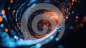 Digital data moving through glowing technology tunnel