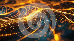 Digital data network connecting computing dots forming waves