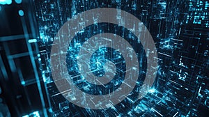 Digital data network connecting glowing interconnected structures