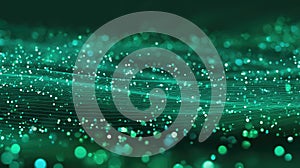 Digital data network connecting glowing particles moving in waves