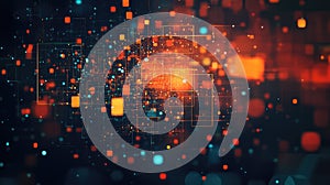 Digital data network connecting glowing squares technology