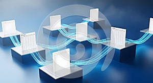 Digital Data Network Connecting Multiple Cloud Servers in Modern Technology Concept