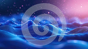 Digital data network connecting particles forming abstract wave background