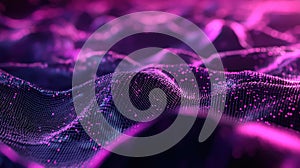 Digital data network connecting particles forming abstract wave