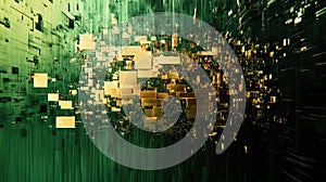 Digital data network connection creating abstract cube structure