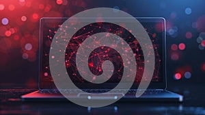 Digital data and network connection displayed on a laptop screen, Ai Generated