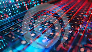 Digital data and network connection displayed on a laptop screen, Ai Generated