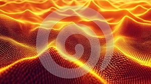 Digital data network displaying abstract glowing particle wave