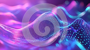 Digital data network displaying abstract particle wave patterns