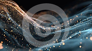 Digital data network displaying abstract particle wave technology