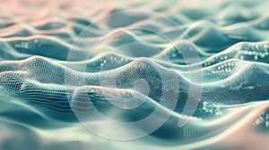 Digital data network displaying abstract waves and flowing information