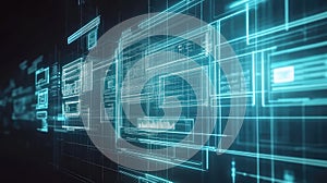 Digital data network displaying futuristic interface and code