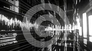 Digital data network displaying sound waveform and code