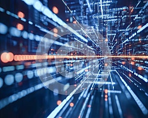 Digital data network lines creating abstract cyberspace grid