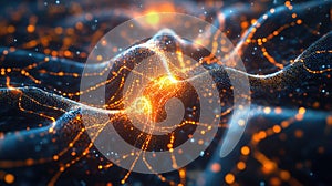 Digital data network pulsating with energy and connections