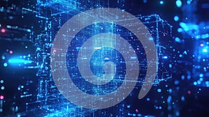 Digital data network structure displaying glowing information connections