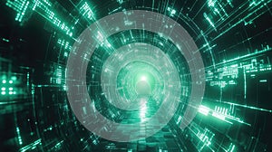 Digital data network tunnel moving through cyberspace