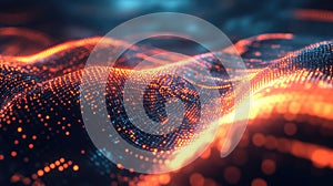 Digital data network wave flowing glowing particles