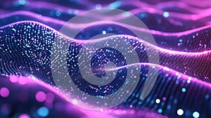 Digital data network wave with glowing particles