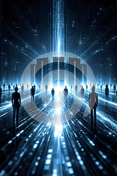 Digital Data Ownership Concept With Human Silhouettes And Futuristic Light