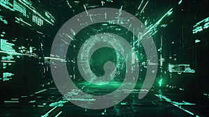 Digital data passing through glowing cyberspace portal