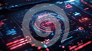 Digital data processing on abstract futuristic interface screen