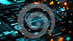 Digital data processing on abstract futuristic user interface