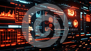 Digital data processing with futuristic computer interface dashboard