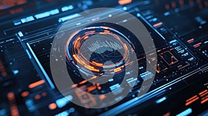 Digital data processing on futuristic user interface dashboard