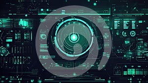 Digital data processing on futuristic user interface dashboard