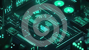 Digital data processing on futuristic user interface display