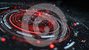 Digital data processing hub with red glowing elements